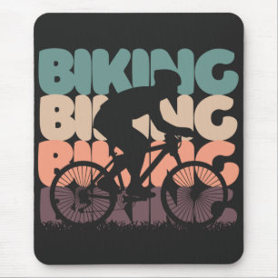 vintage cycling retro colours with biker silhouett mouse pad