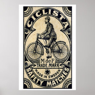 Vintage Cyclist Matchbox Print - Swedish