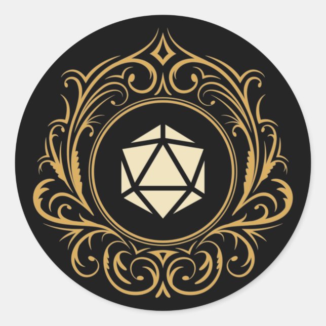 Vintage D20 Dice Tabletop RPG Classic Round Sticker (Front)