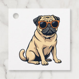 Vintage Dabbing Pug with Sunglasses Funny Dog Vect Favour Tags