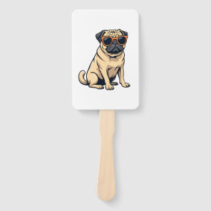 Vintage Dabbing Pug with Sunglasses Funny Dog Vect Hand Fan