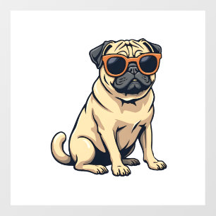 Vintage Dabbing Pug with Sunglasses Funny Dog Vect Window Cling
