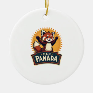 Vintage Dabbing Red Panda Retro Animal Graphic 2 Ceramic Ornament