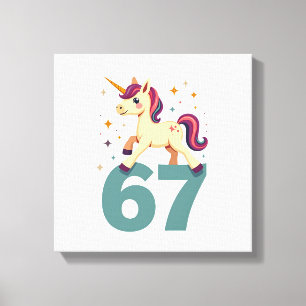 Vintage Dabbing Unicorn 67 Rainbow Birthday Vector Canvas Print