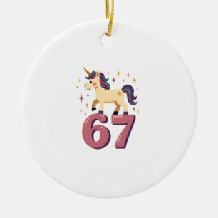 Vintage Dabbing Unicorn 67 Rainbow Birthday Vector Ceramic Ornament