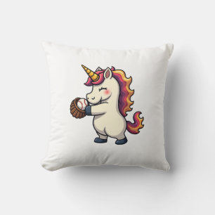 Vintage Dabbing Unicorn Baseball Cartoon Vector De Throw Pillow