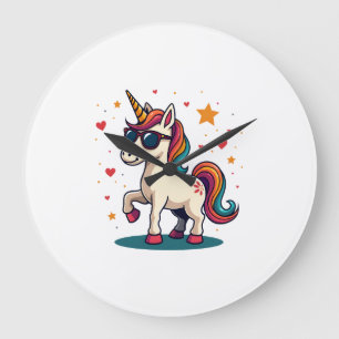 Vintage Dabbing Unicorn Rainbow Sunglasses Retro C Large Clock