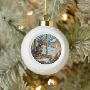 Vintage Dachshund by Cozy Christmas Window Ceramic Ball Christmas Ornament