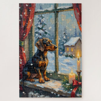 Vintage Dachshund by Cozy Christmas Window Jigsaw Puzzle