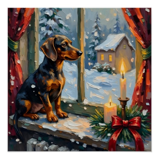 Vintage Dachshund by Cozy Christmas Window Poster (Front)