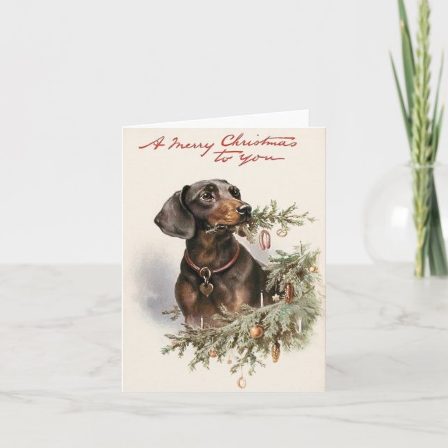 Vintage Dachshund Christmas Greeting Card (Front)