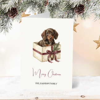 Vintage Dachshund Dog Christmas Holiday Card
