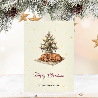 Vintage Dachshund Dog Christmas Holiday Card