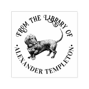 Vintage Dachshund Dog Drawing Library Book Name Self-inking Stamp