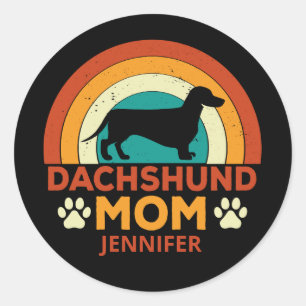 Vintage Dachshund Dog Mom Sunset Personalized Classic Round Sticker