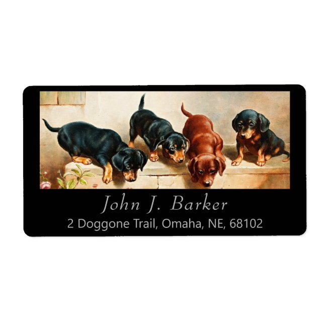 Vintage Dachshund Doxie Puppies Art Label (Front)