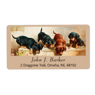 Vintage Dachshund Doxie Puppies Art Label