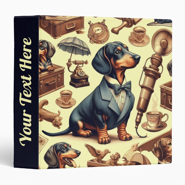 Vintage Dachshund Illustration Binder (Front/Spine)