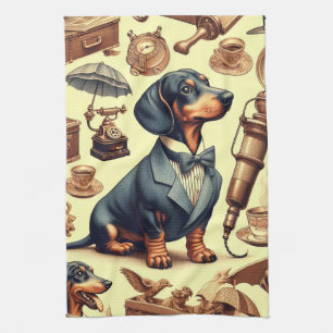 Vintage Dachshund Illustration Kitchen Towel