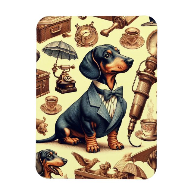 Vintage Dachshund Illustration Magnet (Vertical)