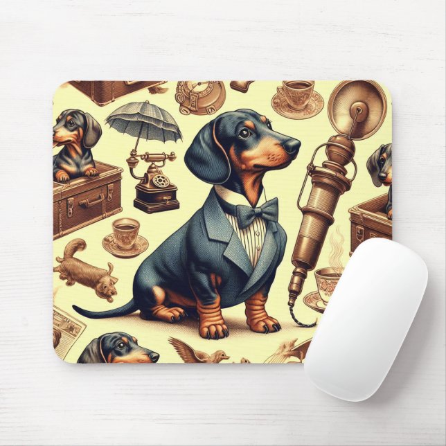 Vintage Dachshund Illustration Mouse Pad (With Mouse)