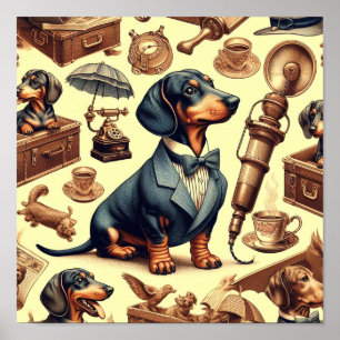 Vintage Dachshund Illustration Poster