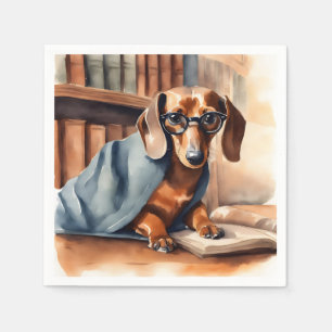 Vintage Dachshund in the Old Library Napkin