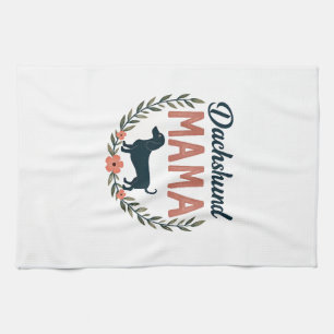 Vintage Dachshund Mama Floral Dog Lover Vector Des Kitchen Towel