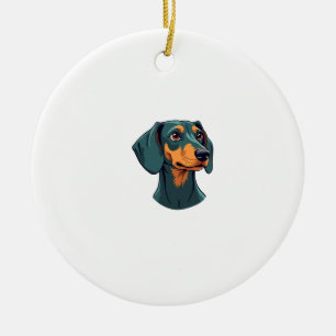 Vintage Dachshund Portrait Art Retro Dog Illustrat Ceramic Ornament