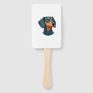 Vintage Dachshund Portrait Art Retro Dog Illustrat Hand Fan