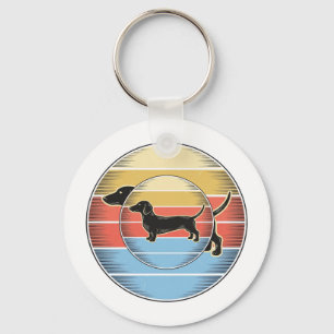 Vintage Dachshund Retro Sunset Dog Shirt Design_1 Keychain