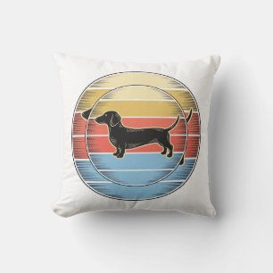 Vintage Dachshund Retro Sunset Dog Shirt Design_1 Throw Pillow