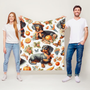 Vintage Dachshund Seamless Fleece Blanket