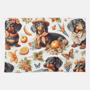 Vintage Dachshund Seamless Kitchen Towel