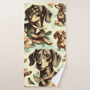 Vintage Dachshund Seamless Painting Bath Towel