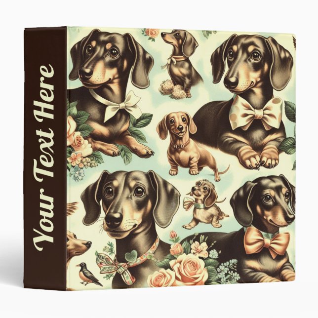 Vintage Dachshund Seamless Painting Binder (Front/Spine)