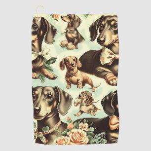 Vintage Dachshund Seamless Painting Golf Towel