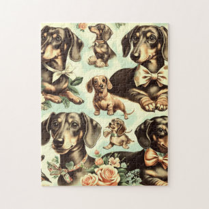 Vintage Dachshund Seamless Painting Jigsaw Puzzle