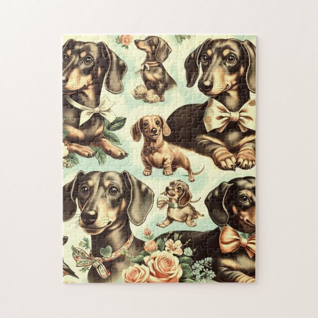 Vintage Dachshund Seamless Painting Jigsaw Puzzle (Vertical)