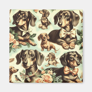 Vintage Dachshund Seamless Painting Magnet