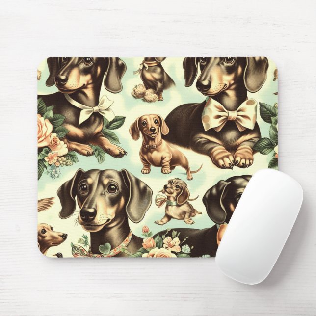 Vintage Dachshund Seamless Painting Mouse Pad (With Mouse)