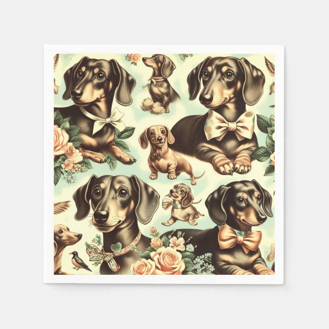 Vintage Dachshund Seamless Painting Napkin (Front)