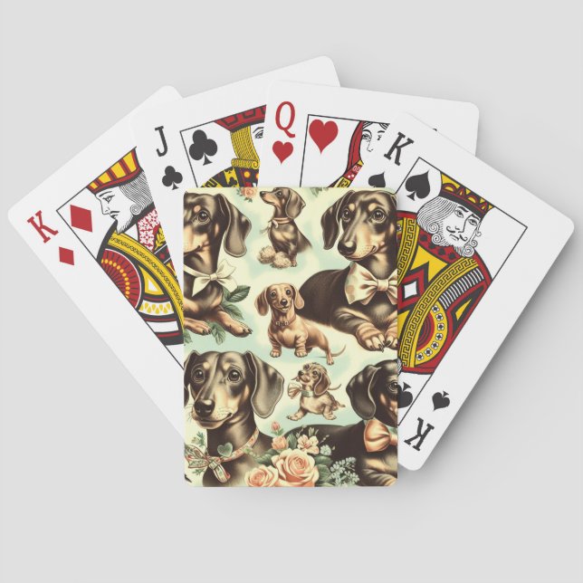 Vintage Dachshund Seamless Painting Playing Cards (Back)