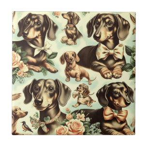 Vintage Dachshund Seamless Painting Tile