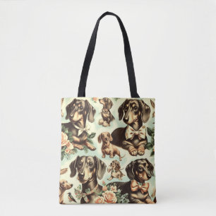 Vintage Dachshund Seamless Painting Tote Bag