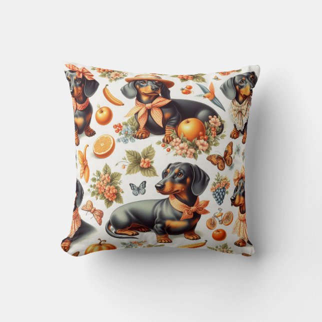Vintage Dachshund Seamless Throw Pillow (Front)