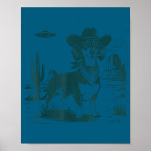 Vintage dachshund ufo western funny dog  poster