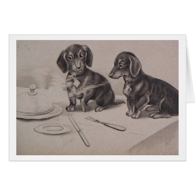 Vintage - Dachshunds Sniff Out a Meal, (Front Horizontal)