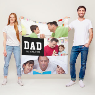 Vintage Dad Established Gift Text 3 Photo  Fleece Blanket