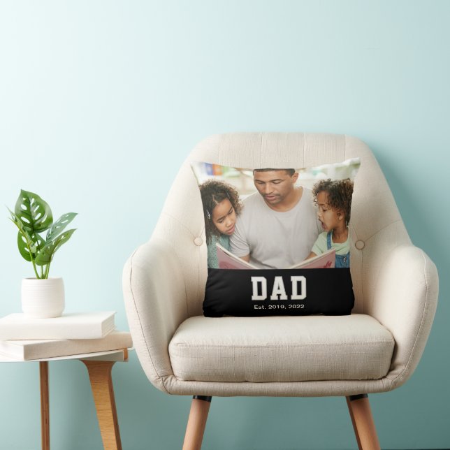 Vintage Dad Established Gift Text Photo Throw Pillow (Chair)
